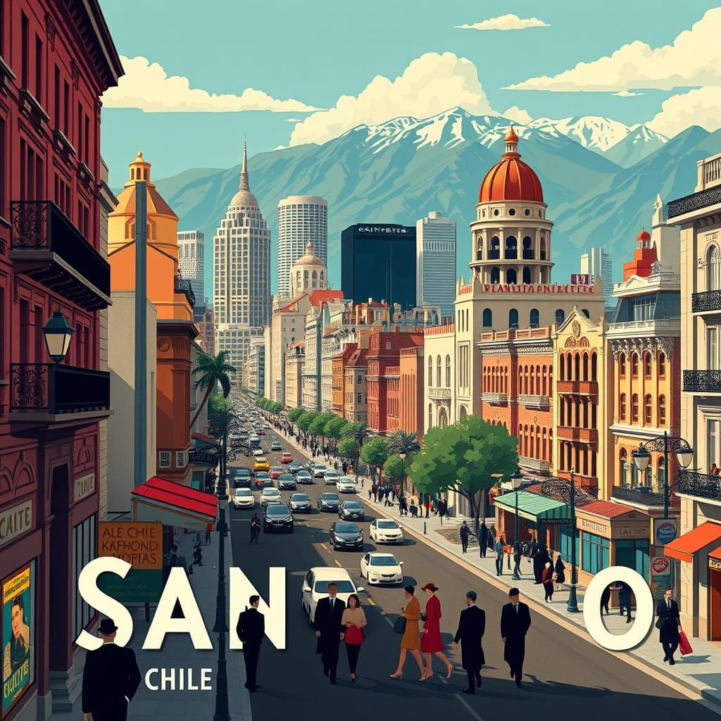 Santiago, Chile: Art Deco Travel Poster