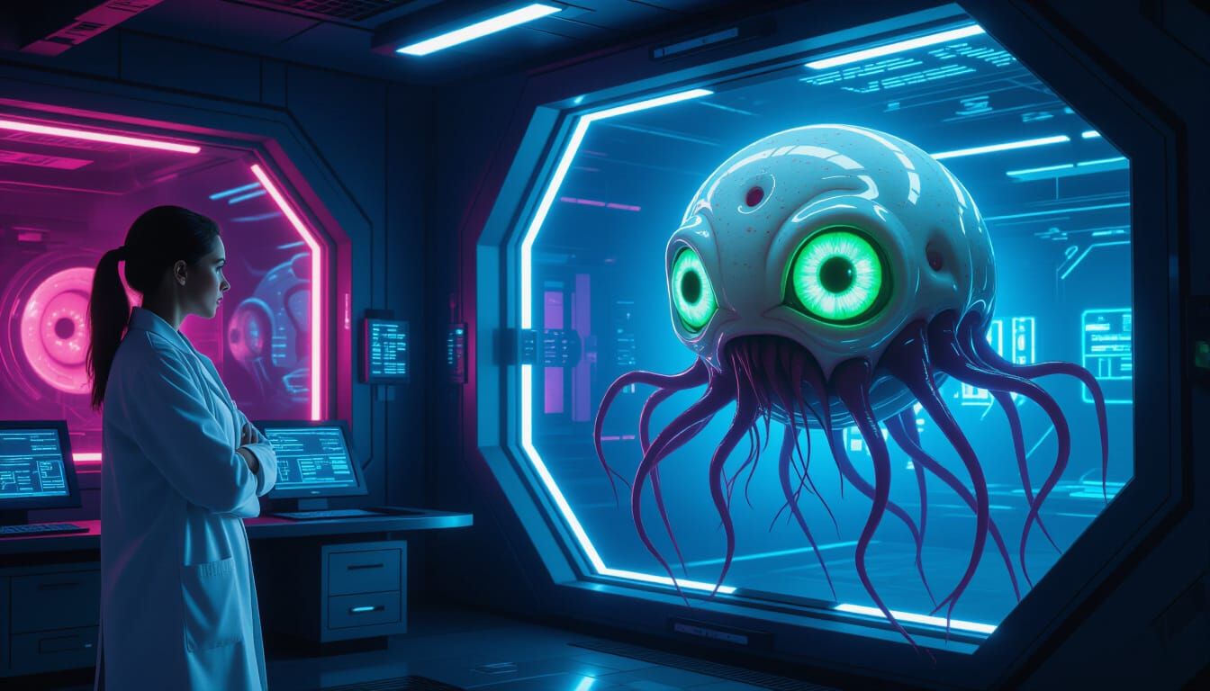 Sci-Fi Lab with Alien Specimen, Biomechanical Style