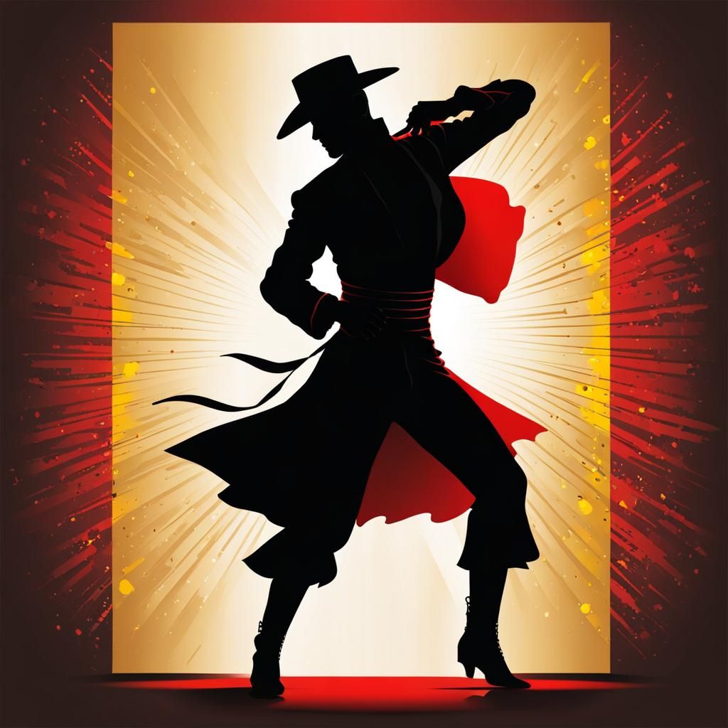 Silhouette of Tango Dancer in Red and Yellow