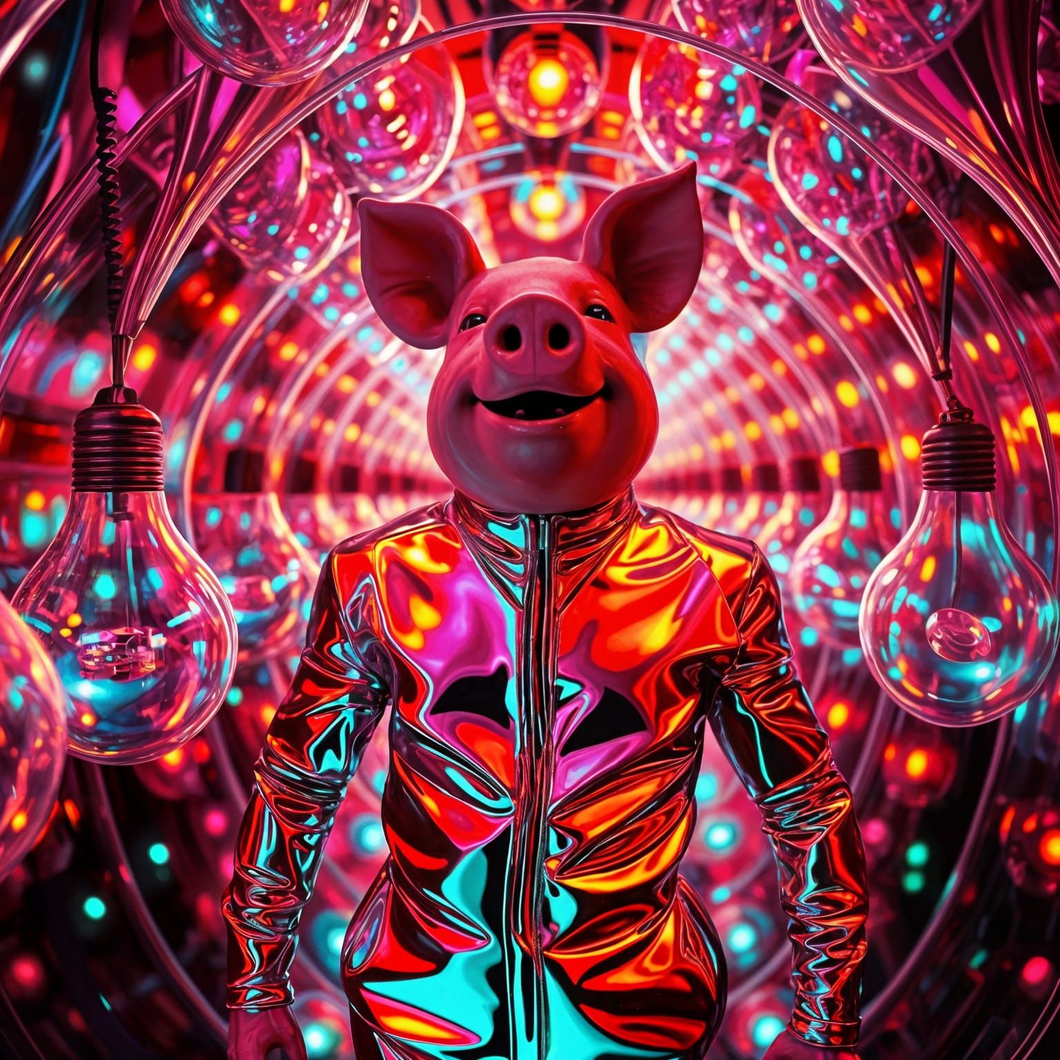 Joyful Pig-Man in Infinite Lightbulb Maze