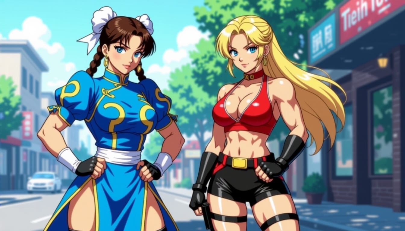 Chun-Li and Cammy on a City Street