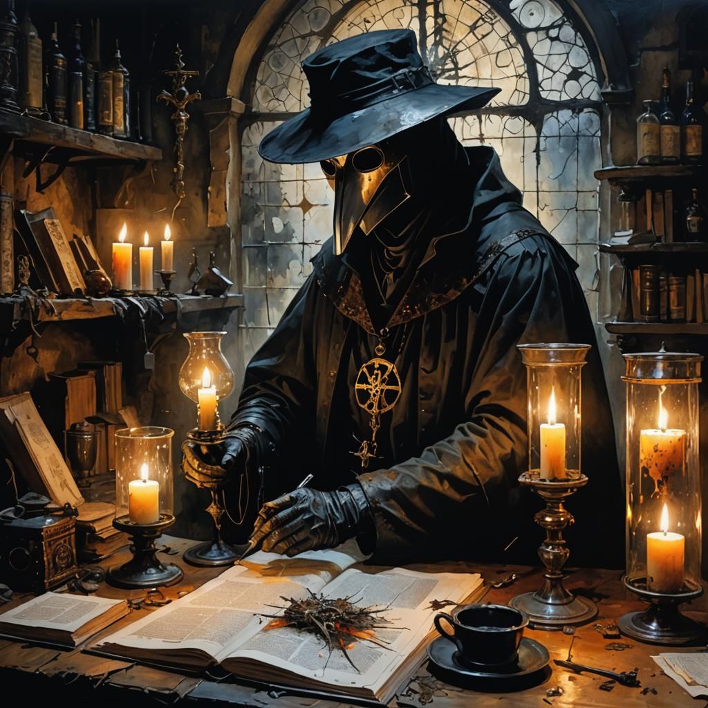 Medieval Plague Doctor's Alchemical Study