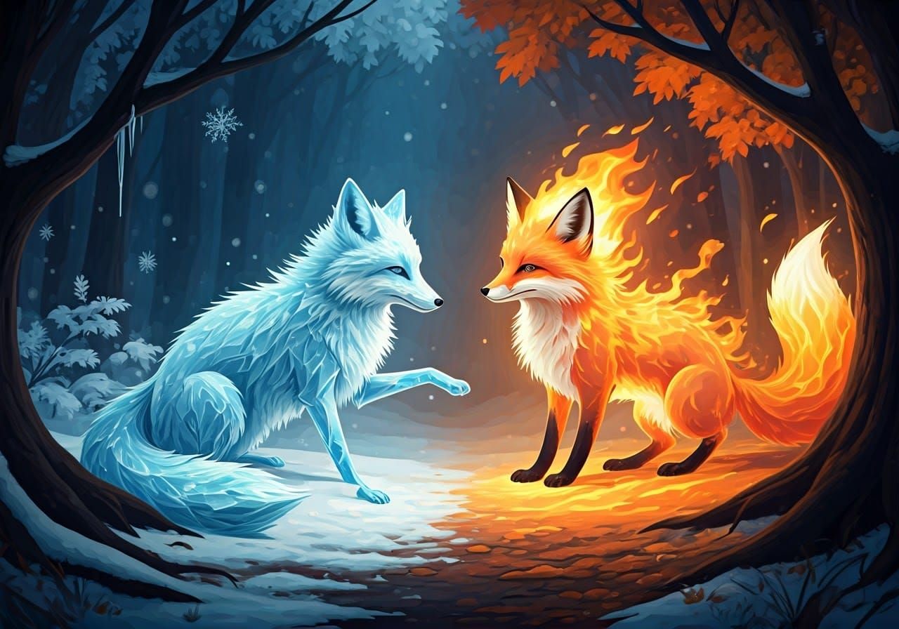 Ice Fox and Fire Fox in Split-Season Forest