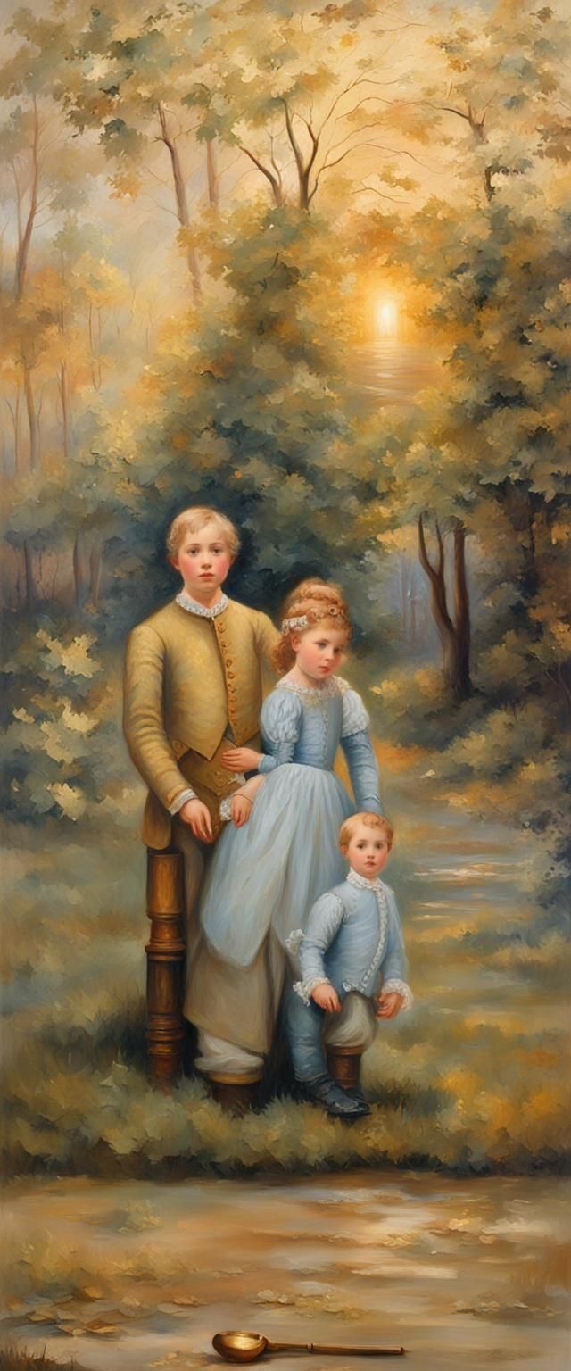 Oil Painting Replica with Calligraphy Background