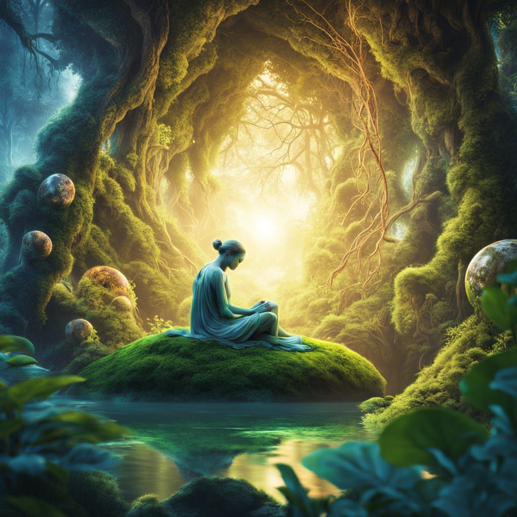 Dreamlike Geode Nap with Bioluminescent Jungle