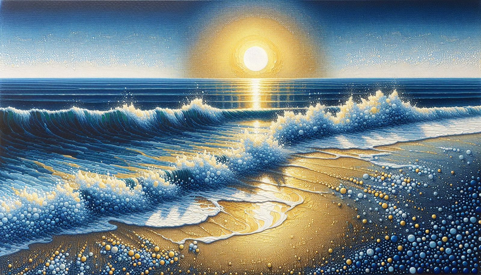 Sunrise Over Stippled Ocean with Pointillist Texture