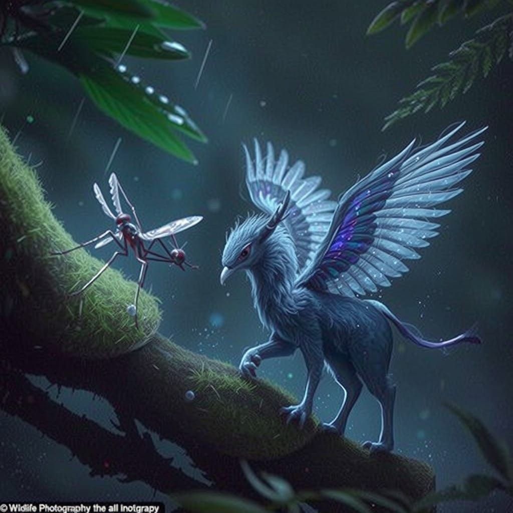 Iridescent Griffin in Whimsical Chase