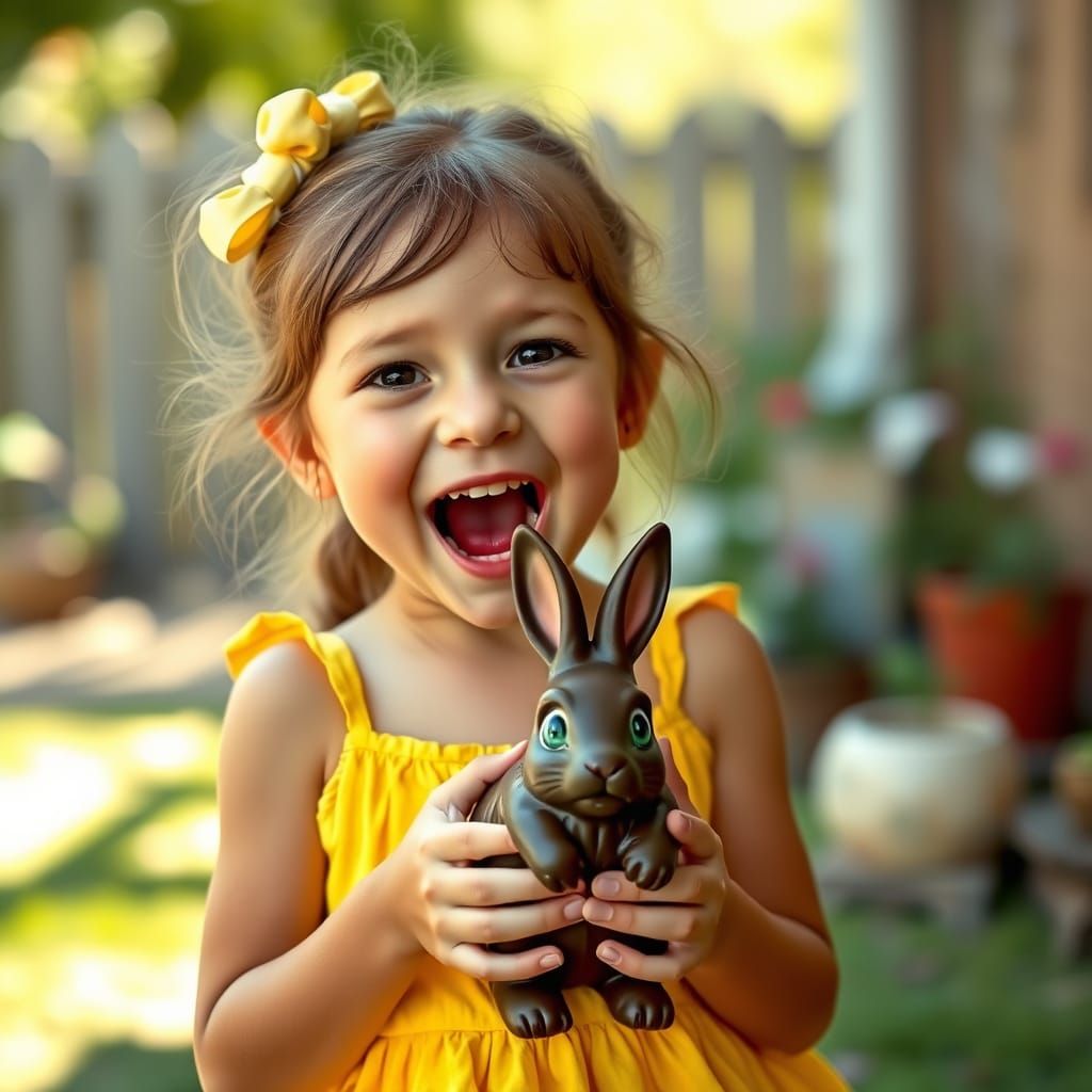 Girl with Bunny in Vibrant Outdoor Portrait