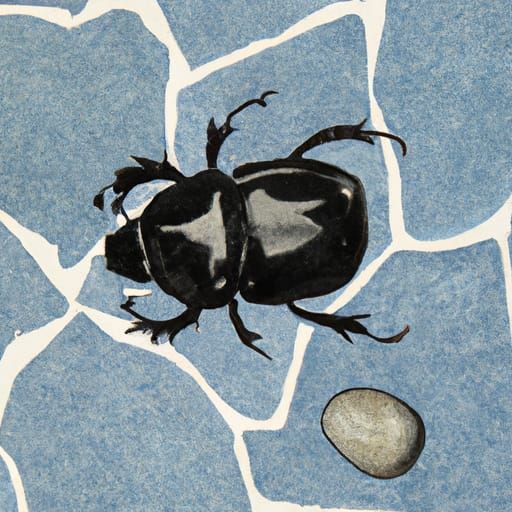 Dung Beetle Rolls Dung Ball: Egg-Tempera Painting
