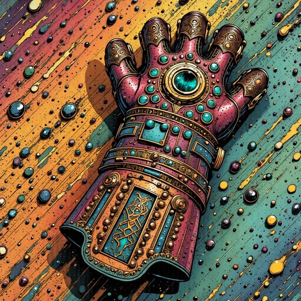 Beaded Leather Gauntlet with Circuit Patterns in Comic Art