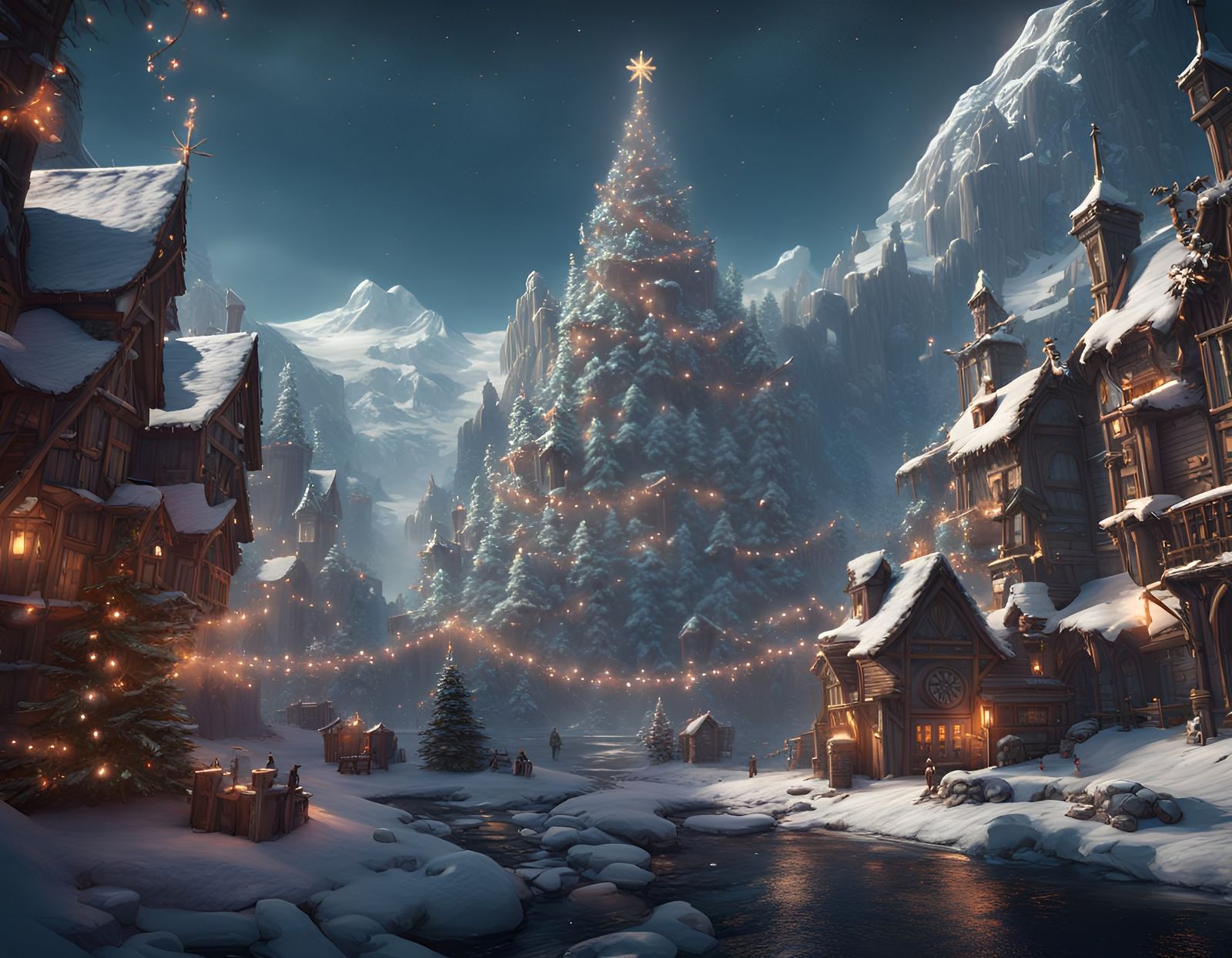 Detailed Christmas Matte Painting in Fantasy Style