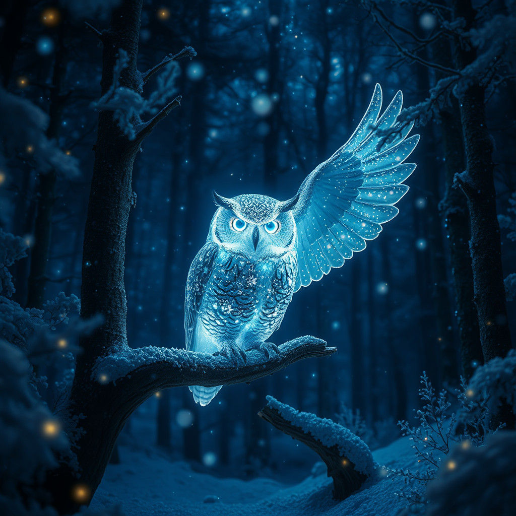 Glowing Snow Owl Spirit in Klimt Style