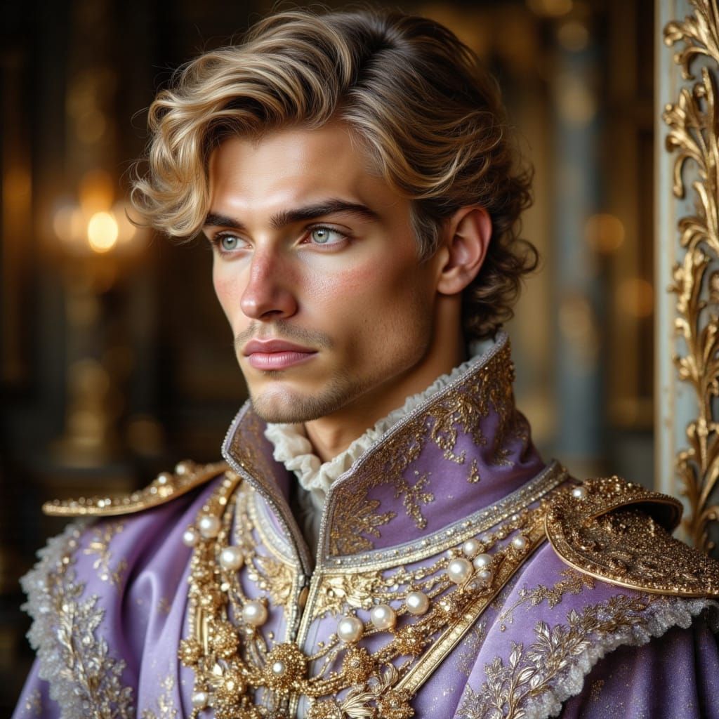 Baroque Prince in Ornate Chamber, Digital Matte Painting