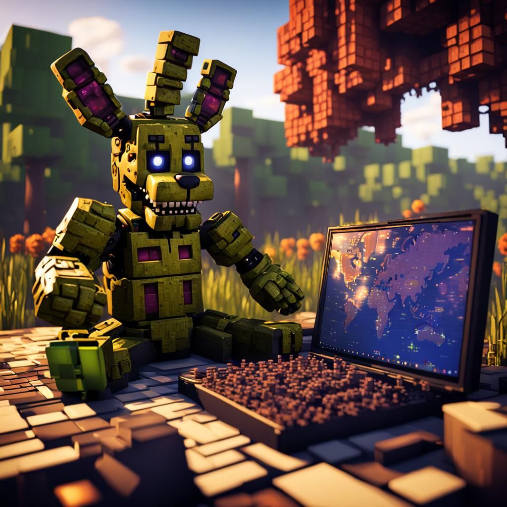 Springtrap Gaming in Minecraft: Detailed Fantasy Art