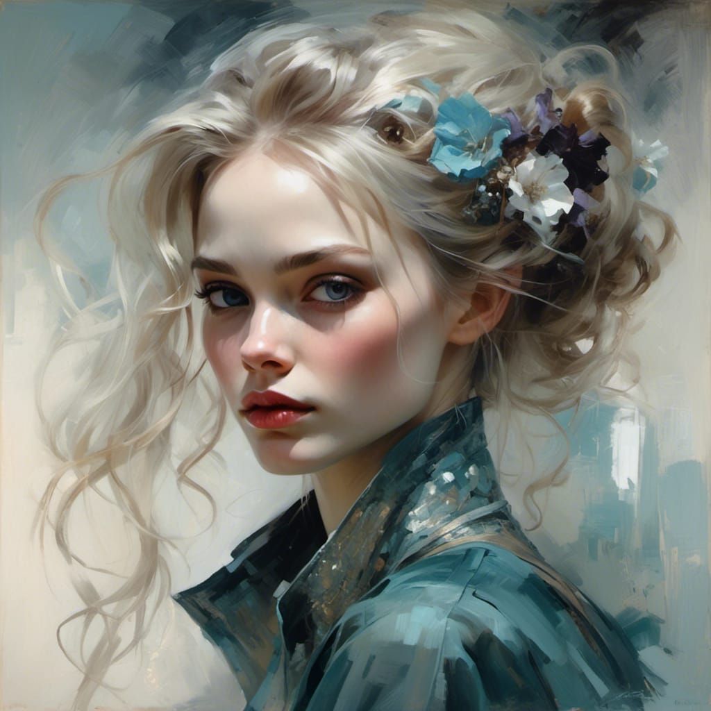 Ethereal Changeling with Platinum Hair in Maximalist Style