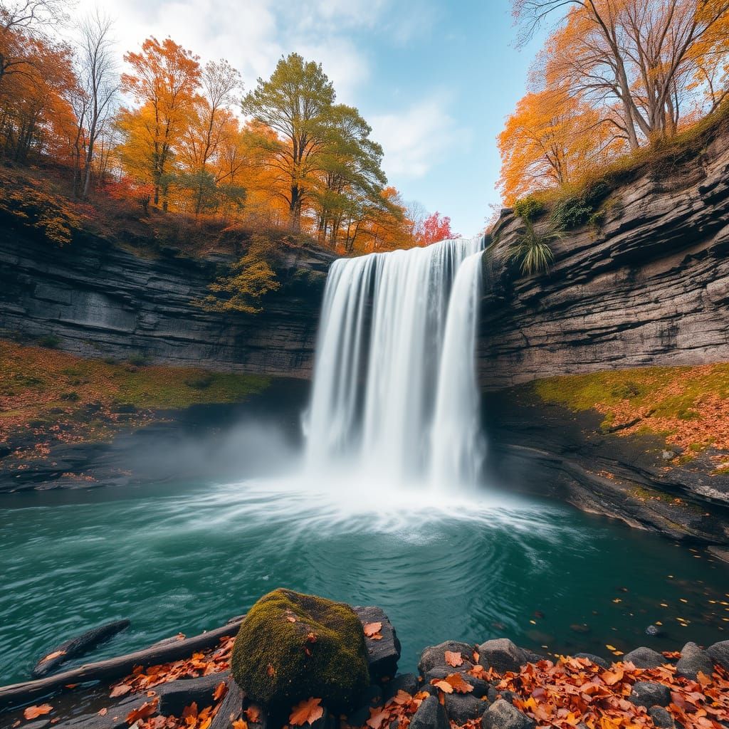 Golden Autumn Waterfall Serenity