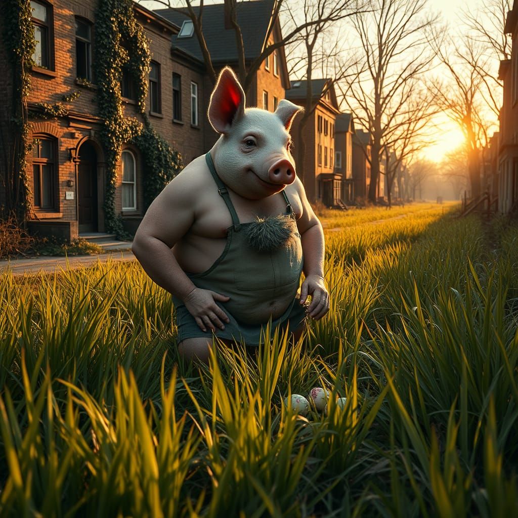 Derelict Neighborhood Scene with Easter Egg Hider