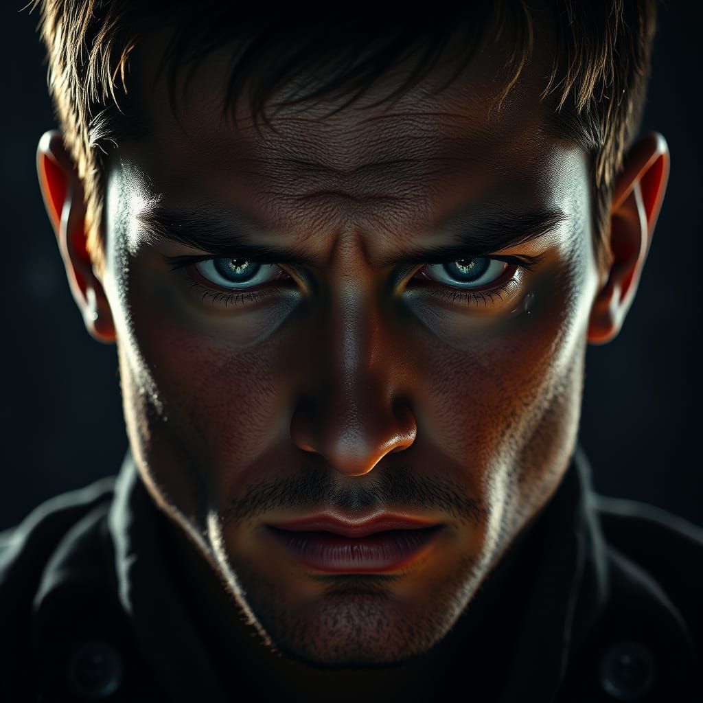 Photorealistic Portrait of a Man with Contrasting Emotions