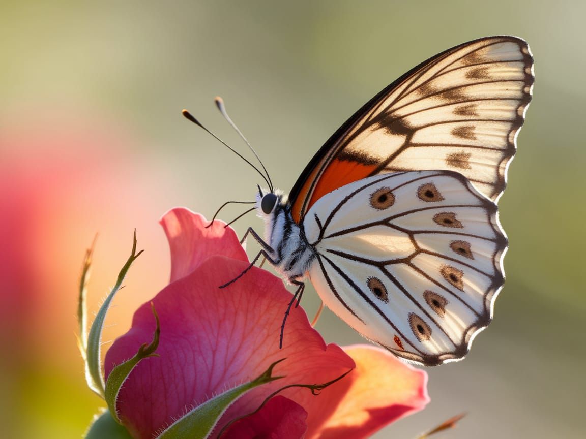Delicate Butterfly on a Vibrant Rosebud in Soft Focus