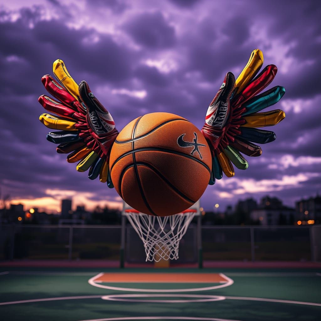 Basketball with Glove Wings: Surreal Digital Art
