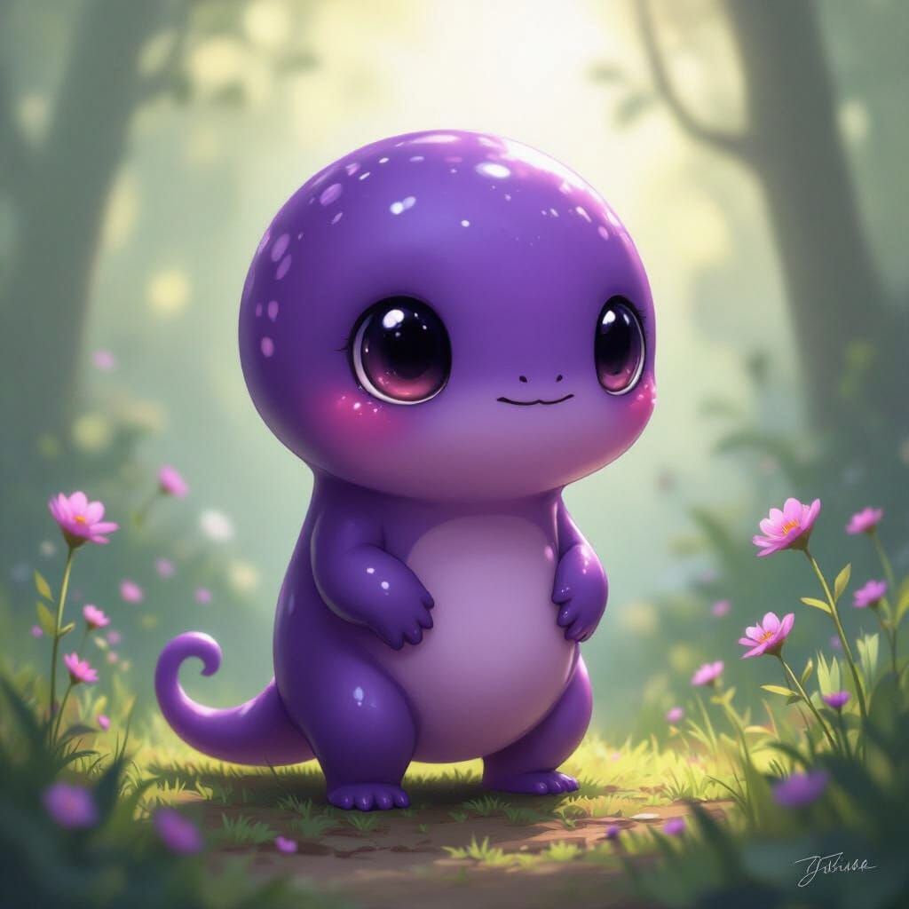 Whimsical Purple Creature with Large Head and Soft Body