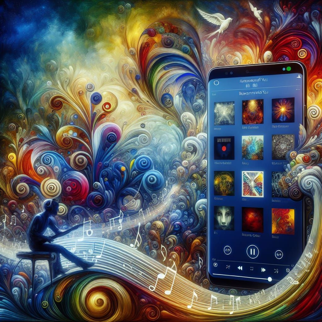 Vibrant Music Notes and Playlist in Fantasy Art Style