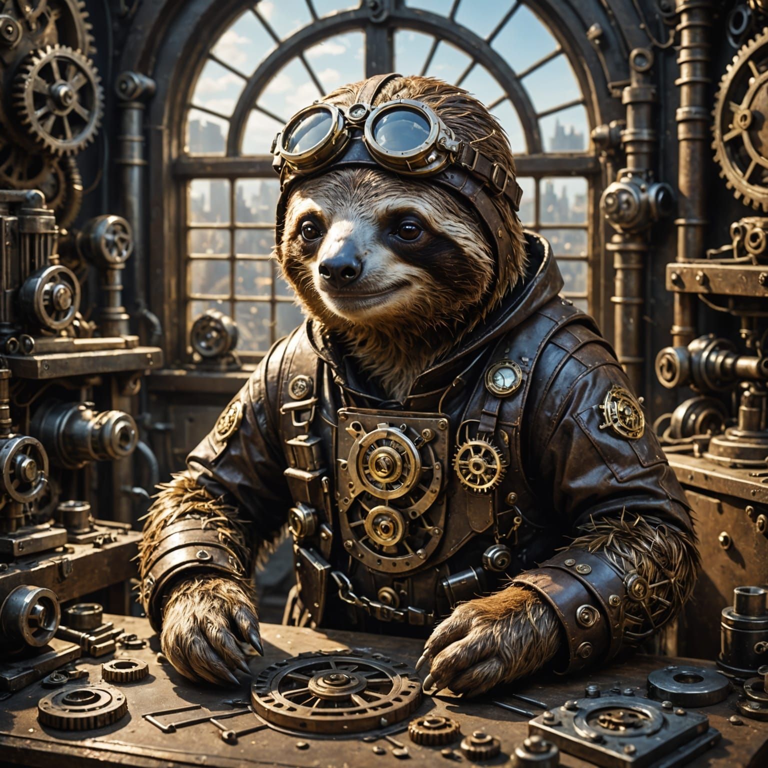 Steampunk Sloth Builds Clockwork Machine in Gothic Workshop