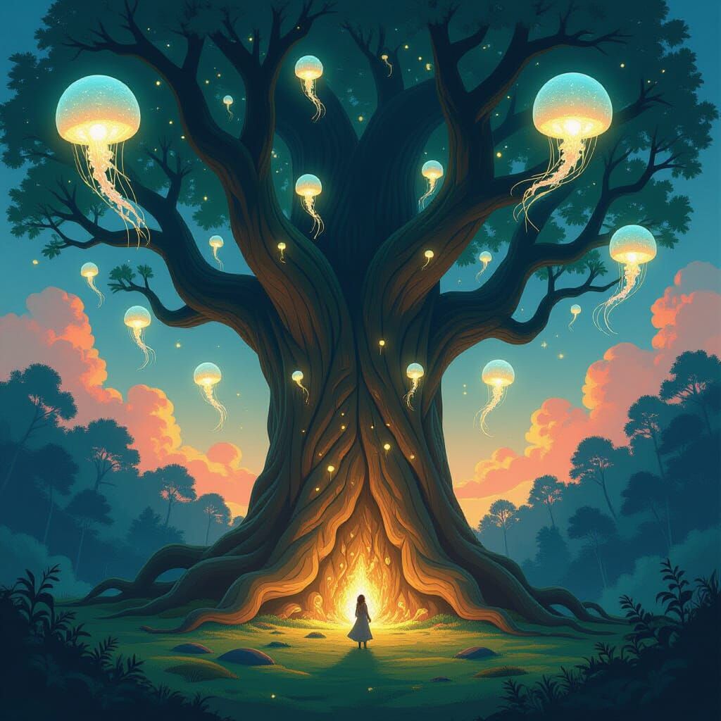 Ancient Bioluminescent Tree in Enchanted Forest