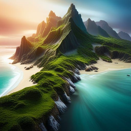 Fantasy Beach Landscape in Detailed Matte Painting Style