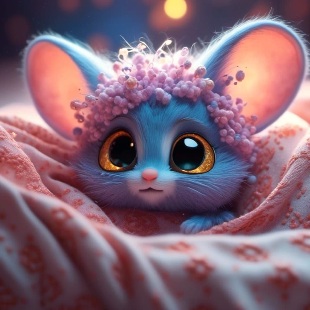 Cute Sleepy Mouse with Big Eyes in Detailed Fantasy Art