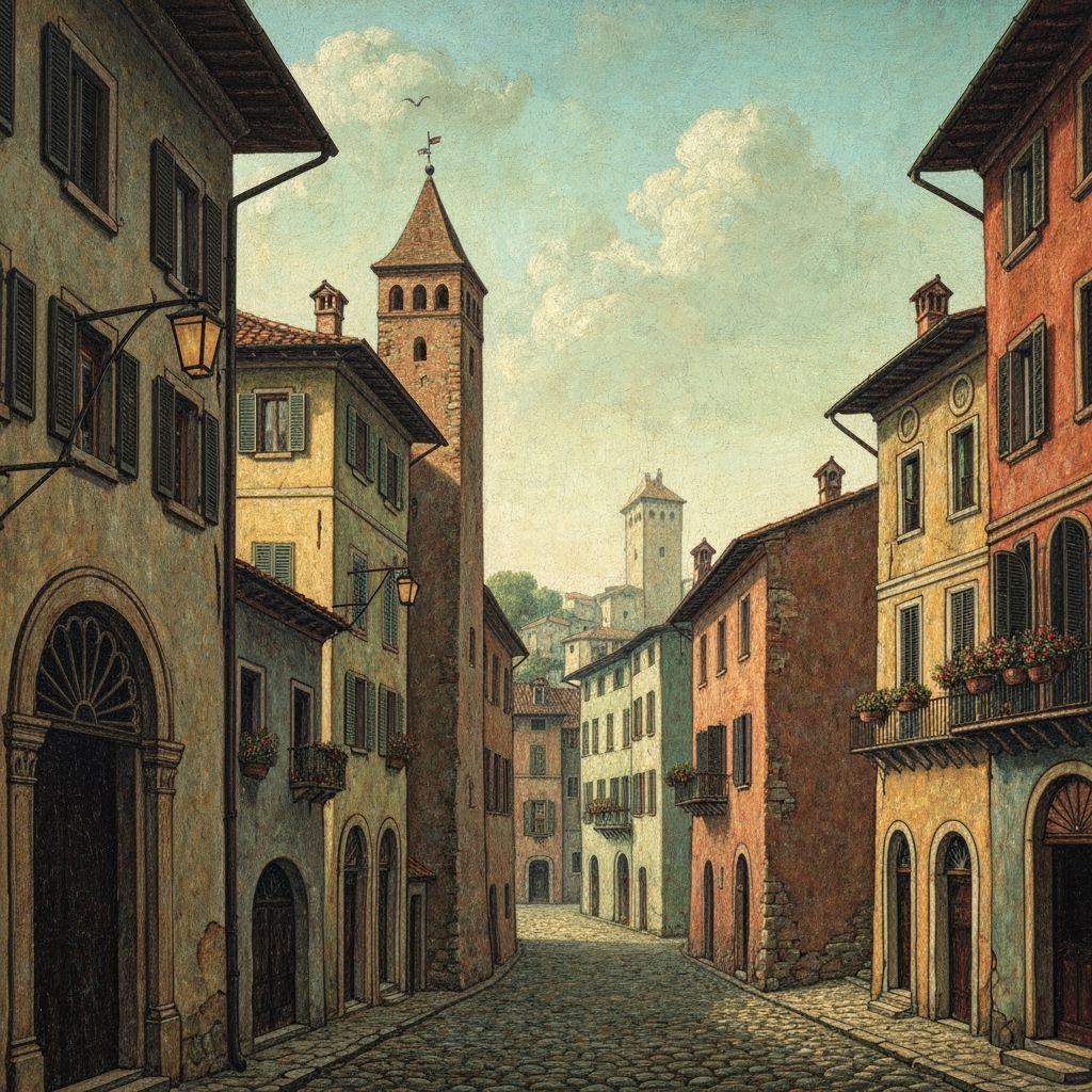 Dreamlike Medieval Village in Metahistorical Style