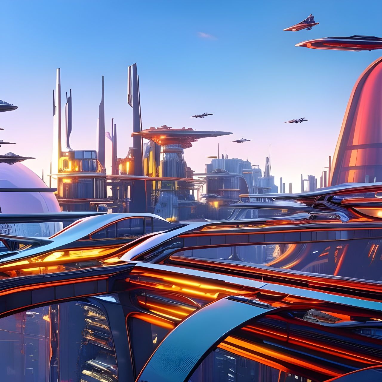 Retrofuturistic City in the Trees with Skybridge