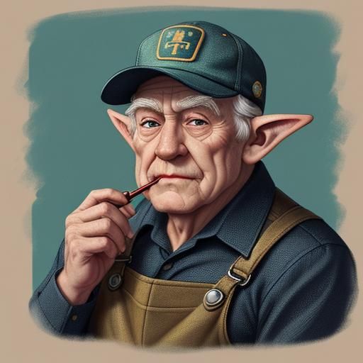 Cartoon Elf with Oil Field Pumping Jack