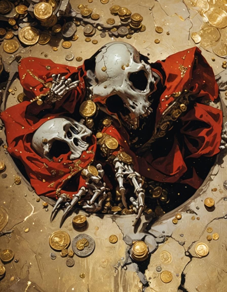 Skeletons Bursting with Gold Coins in Treasure Room