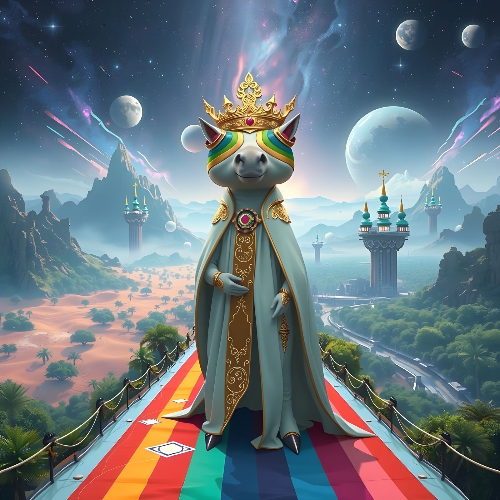 Ethereal Horse Queen Reigns Over Cosmic Landscape