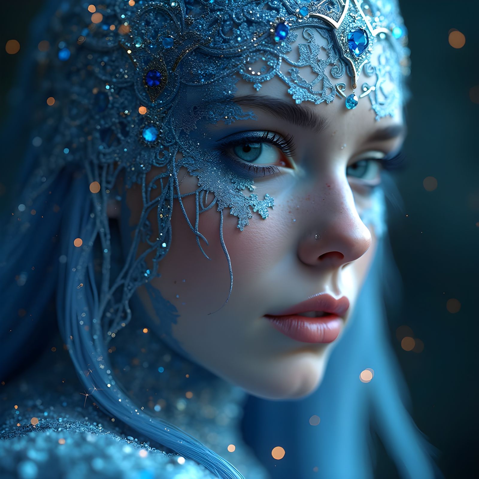 Norse Goddess with Sapphire Aura and Constellations
