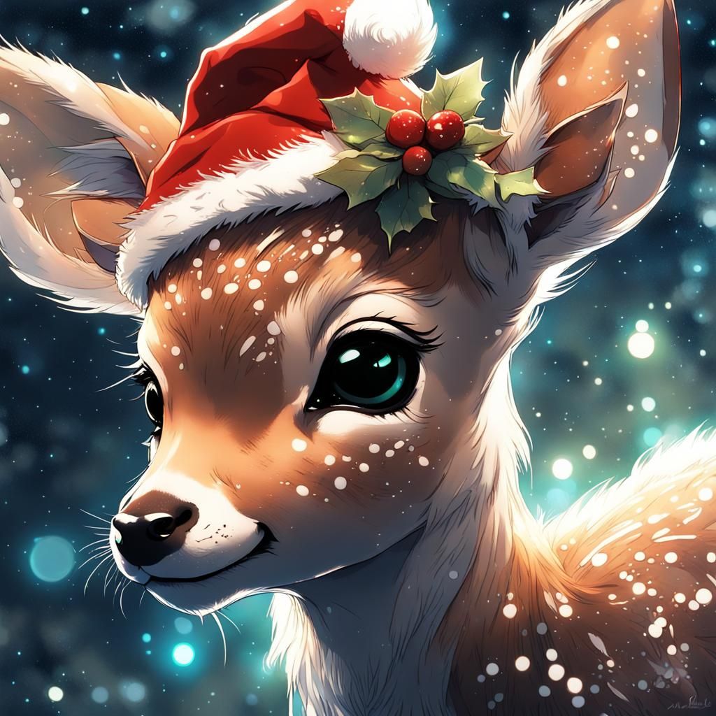 Cute Fawn Cub in Starry Garden, Anime Style