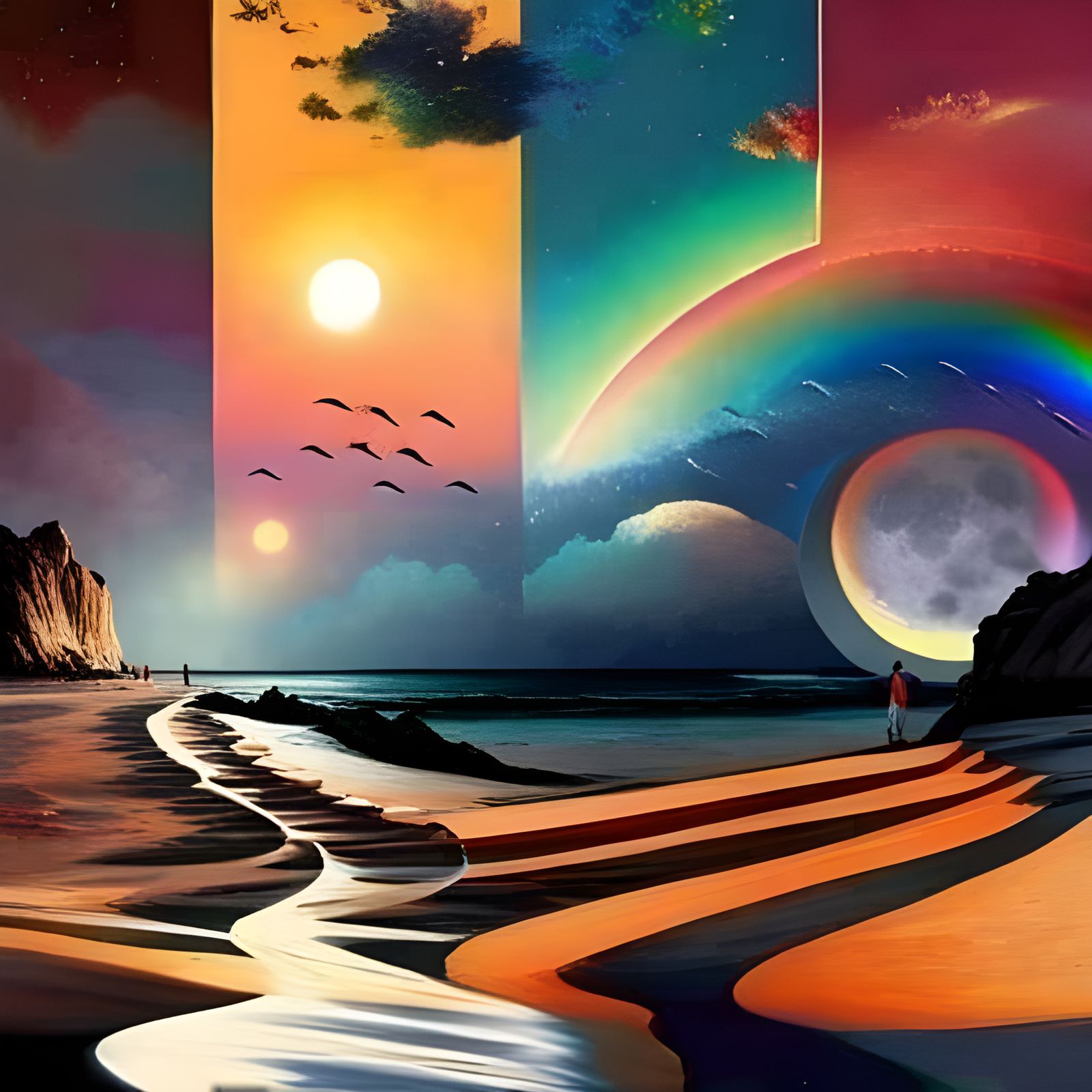 Rainbow Beach Party Under Starry Night Sky