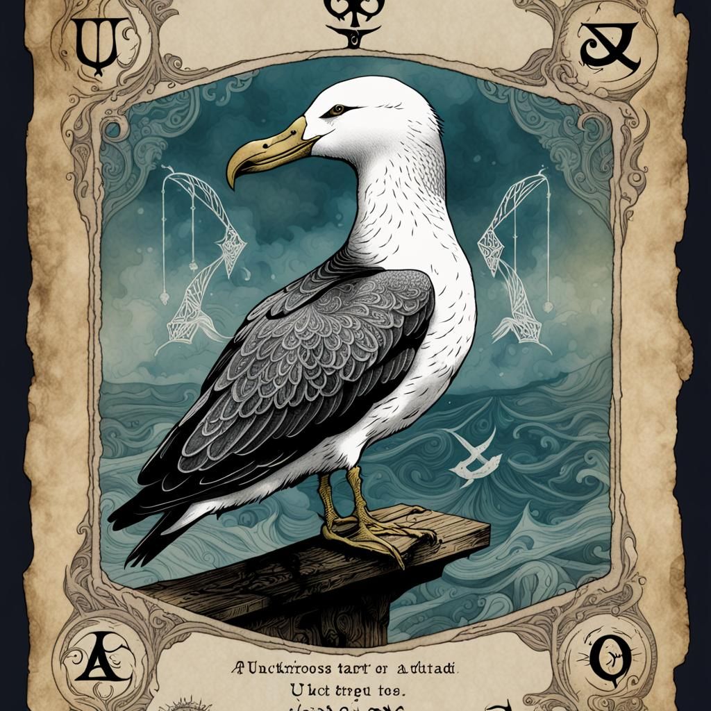 Menacing Albatross Tarot Card on Parchment