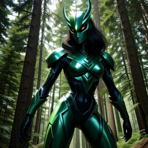 Epic Green Mantis Alien in a Vibrant Forest Landscape