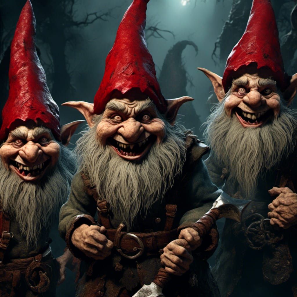 Sinister Gnomes with Axes in Dark Fantasy Art