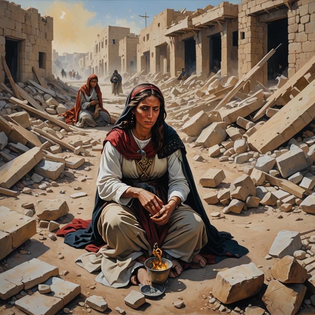 Mary Magdalene and Wounded Warrior in Oil Painting