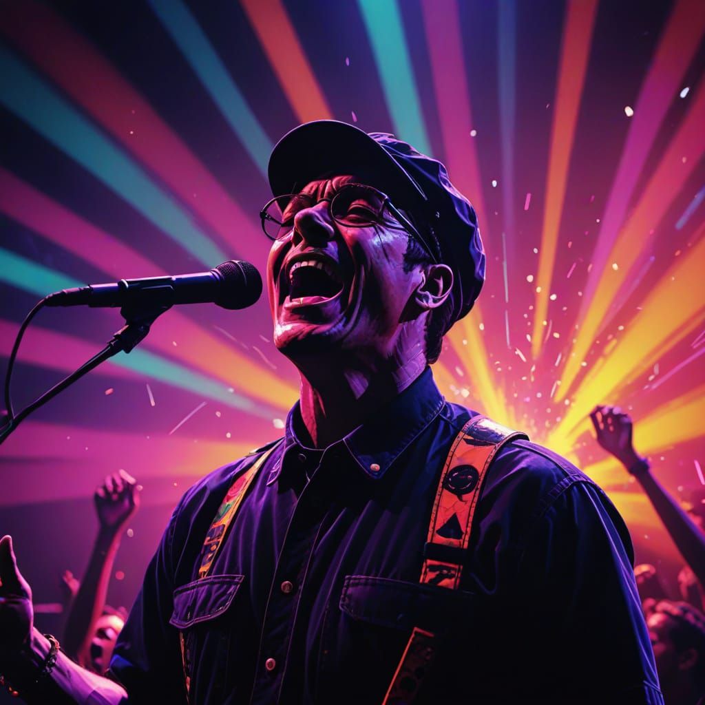 Energetic New Wave Musician Performs Live on Stage