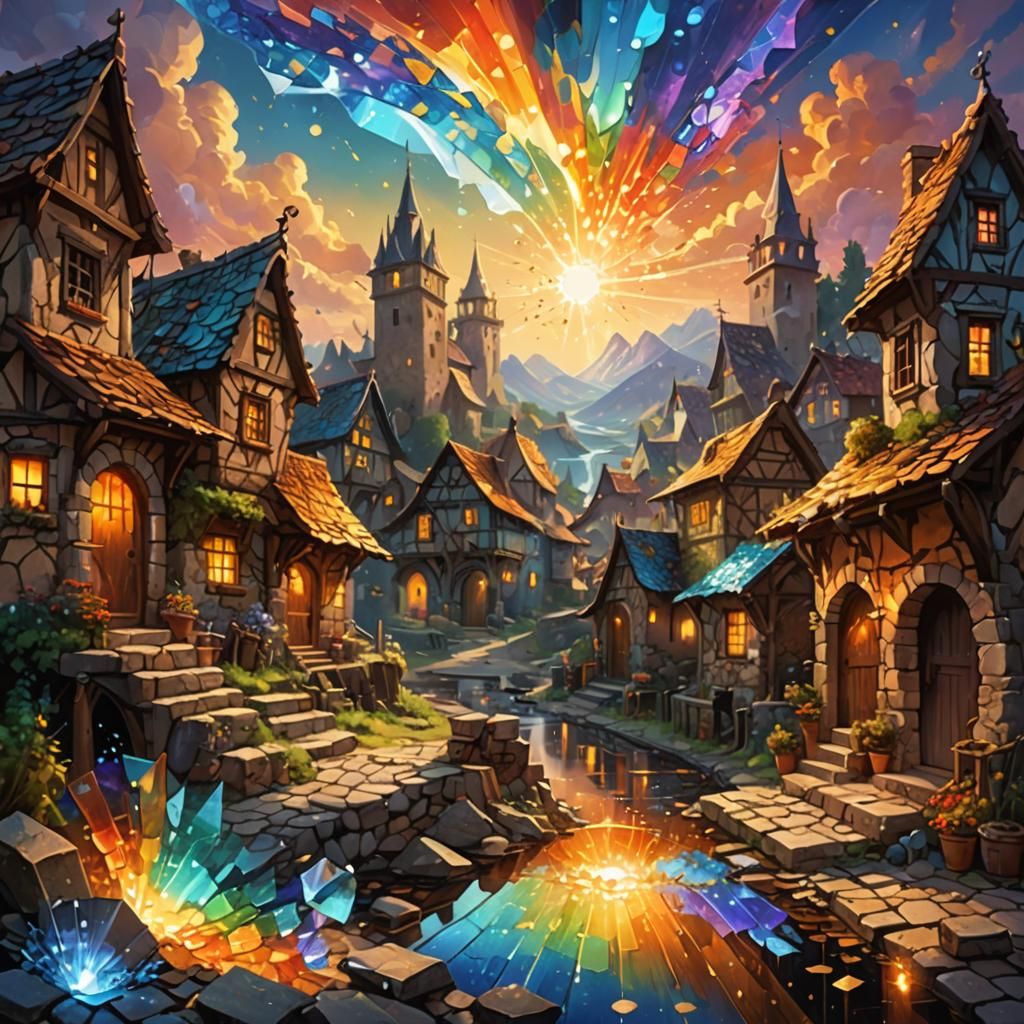 Village Transforms to Heaven Realm in Digital Painting