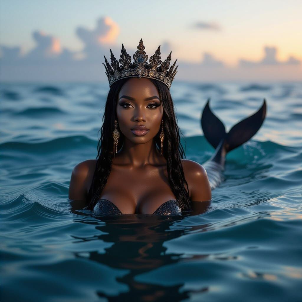 Gothic African Mermaid in Twilight Ocean Waters