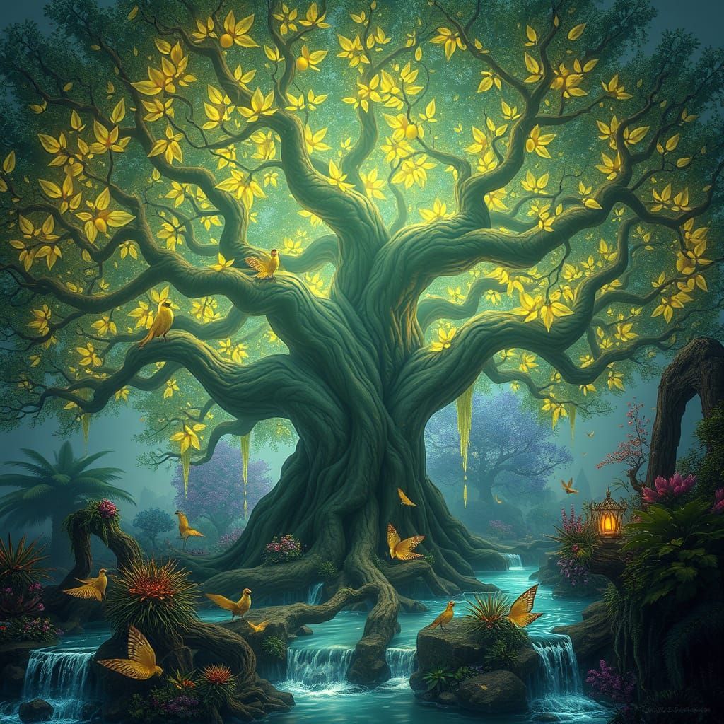 Bioluminescent Avocado Tree in Hyperrealistic Fairytale Styl...