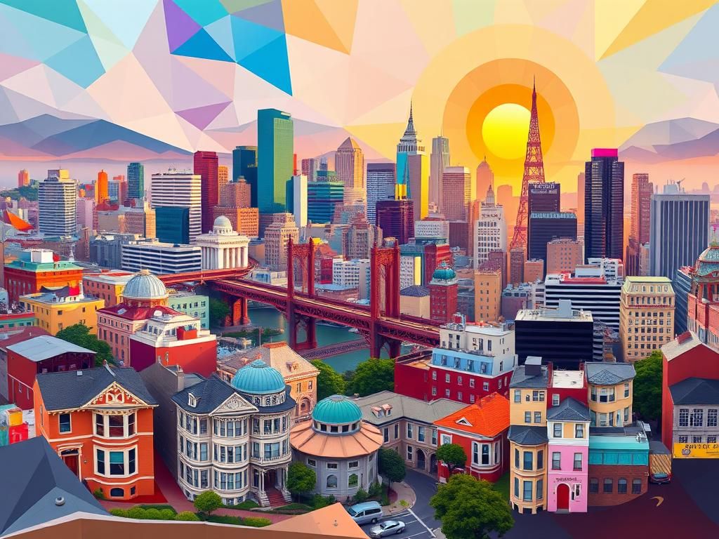 Abstract San Francisco Cityscape in Expressionist Style