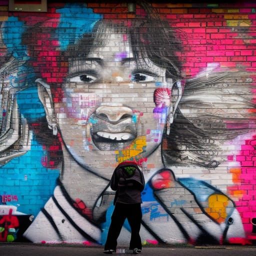 Graffiti Faces Mural in Street Photography Style