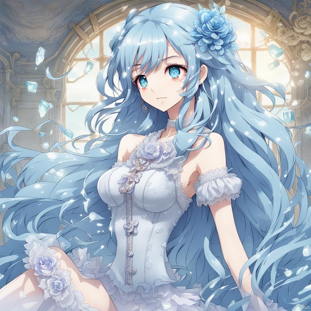 Anime Style Woman with Metallic Blue Hair