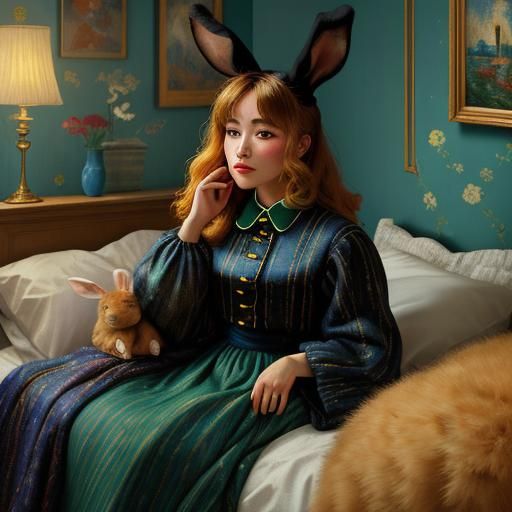 Girl in Bed, Van Gogh-Style Cinematic Still